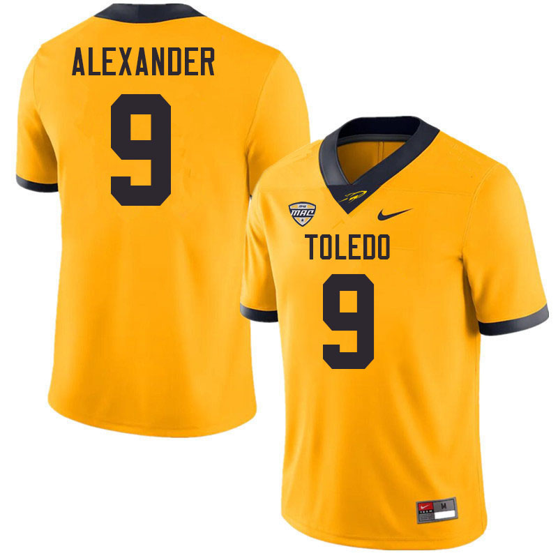 Toledo Rockets #9 Darius Alexander College Football Jerseys Stitched Sale-Gold